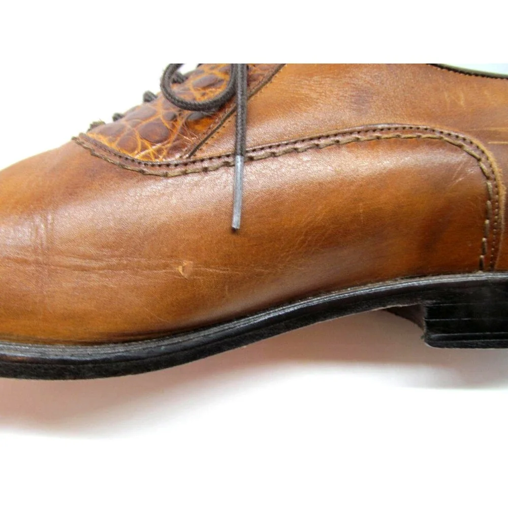 Belvedere Mens Handmade Brown Leather And Genuine Alligator Oxfords Size US 13 D